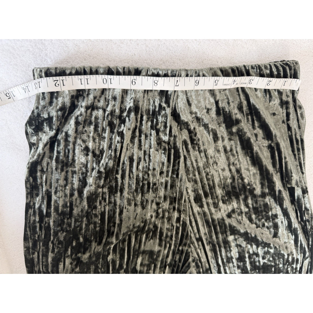 NWT Umgee Olive Green Pleated Crushed Velvet Wide Leg Pants Flare High Waist S - Picture 7 of 13